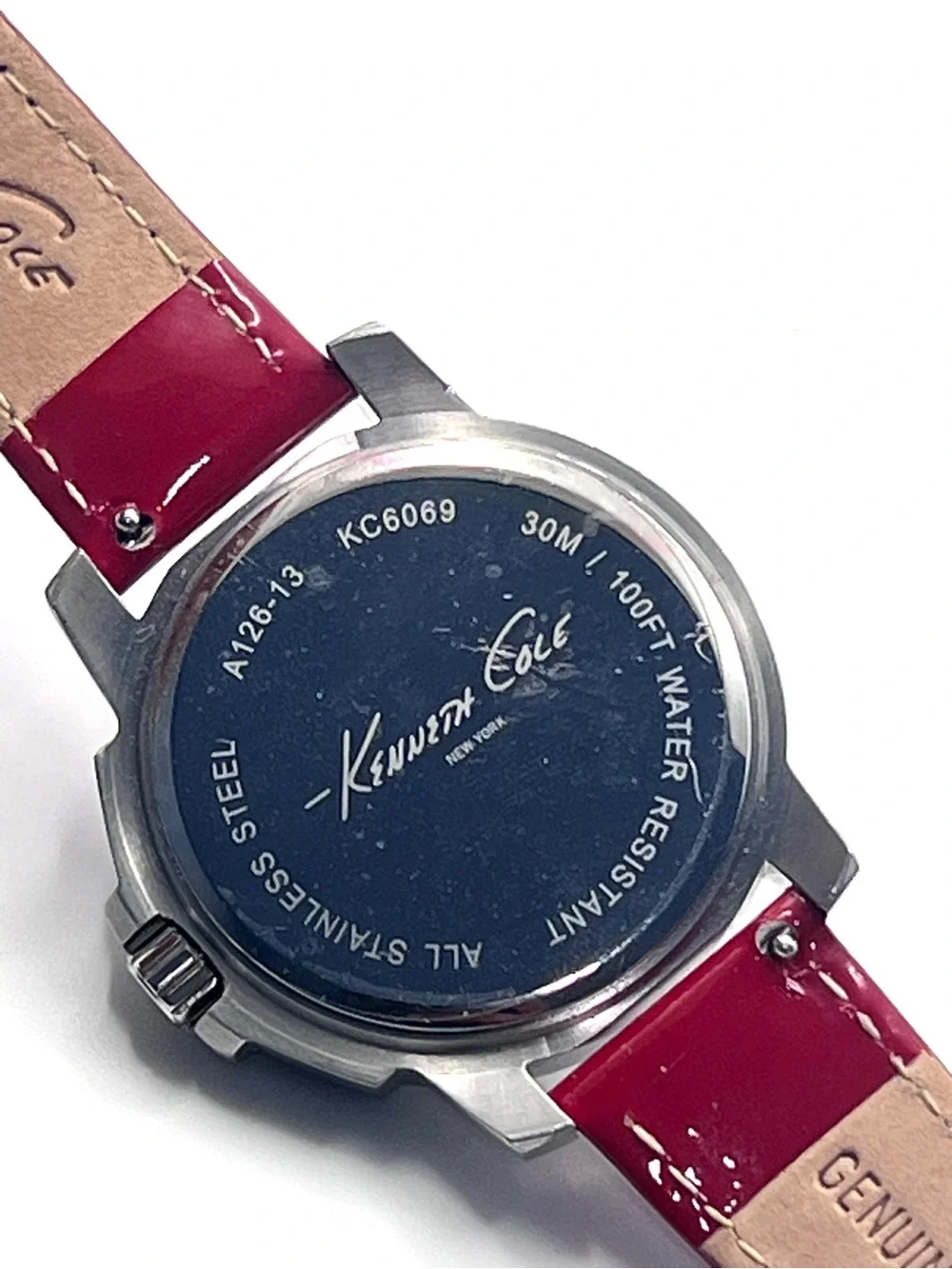 Kenneth Cole Women's Silver Dial Watch with Red Patent Leather Strap